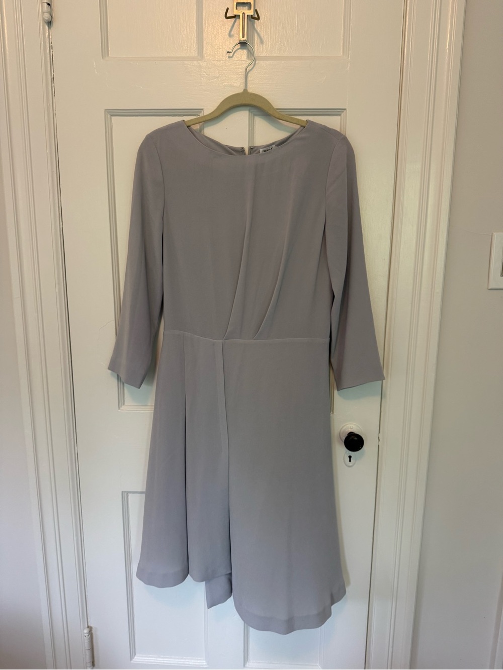Asymmetrical Light Gray Women's Dress with Three-Quarter Sleeves